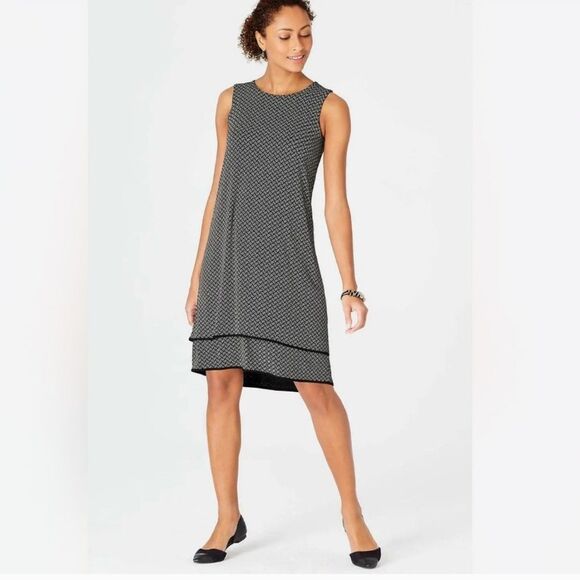 J Jill Wearever Collection Elliptical Dress Women’s Med. Petite Layered Print - Picture 1 of 10